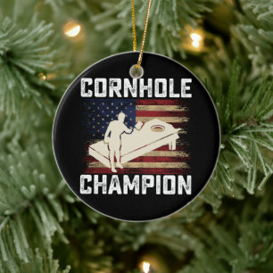 Cornhole Champion American Flag USA 4th OF July  Ceramic Ornament