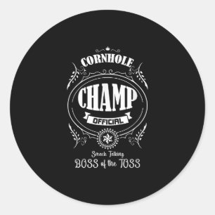 Cornhole Champion Boss Of Toss Funny Game Champ Classic Round Sticker
