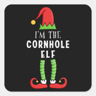 Cornhole Elf Christmas Matching Family Gift Square Sticker