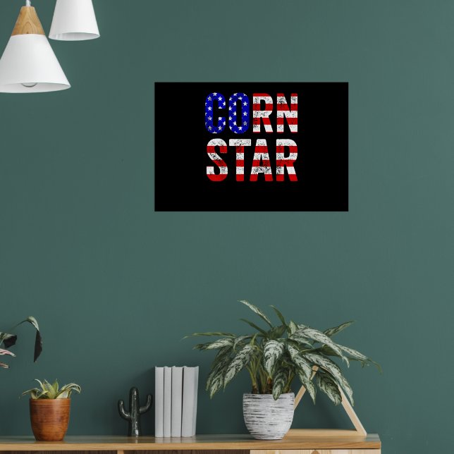 Cornhole Funny Bean Bag Toss Corn Star USA Flag Poster (Living Room 1)