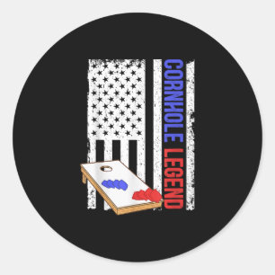 Cornhole Player Men American Flag Cornhole Classic Round Sticker
