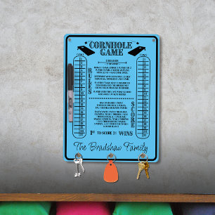 Cornhole Rules and Scoring Black Blue Dry Erase Board