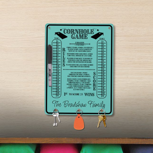 Cornhole Rules and Scoring Black Teal Dry Erase Board (Creator Uploaded)