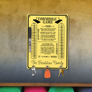 Cornhole Rules and Scoring Black Yellow Dry Erase Board
