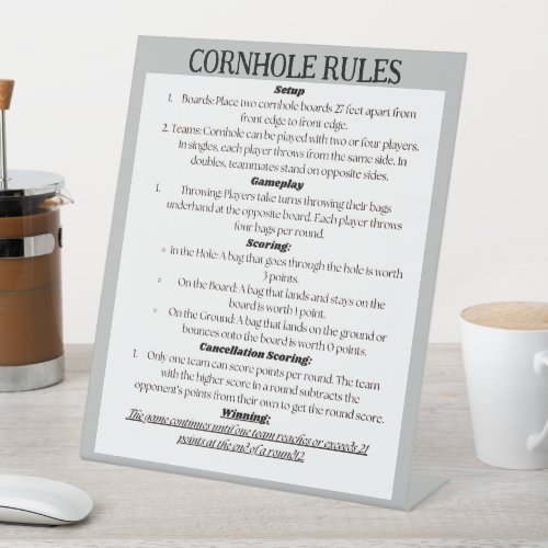 Cornhole Rules Tabletop Sign