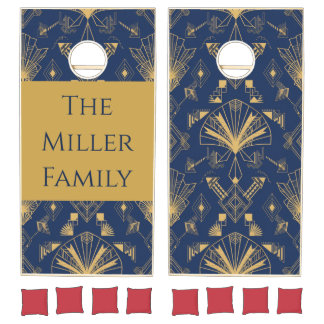 Cornhole Set Art Deco Navy Gold Wedding Gift