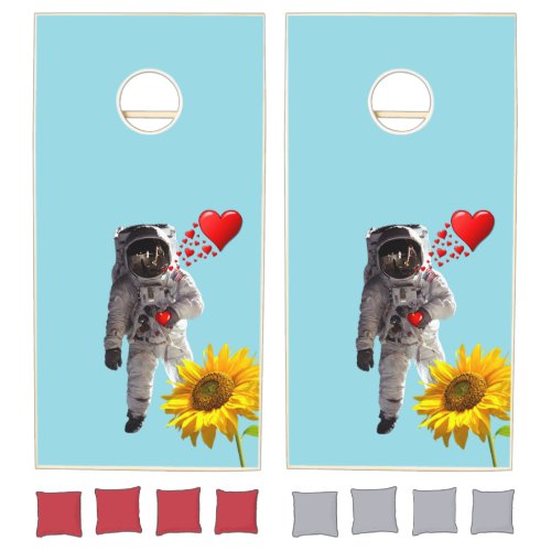 Cornhole Set Astronaut Love Sunflower Floral
