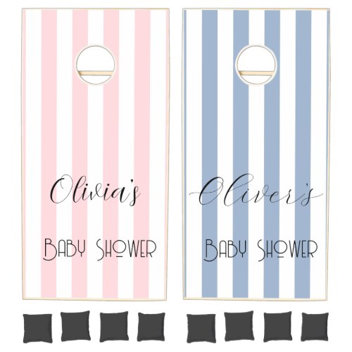 Cornhole Set Baby Twins Blue Pink & White Stripe