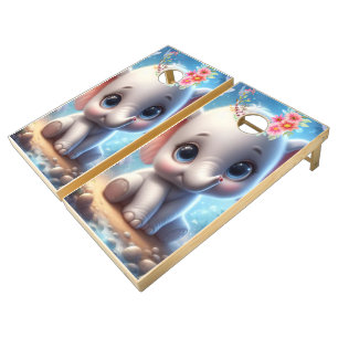 Cornhole Set Baby White Elephant Floral