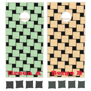 Cornhole Set Beige Green Black Squares