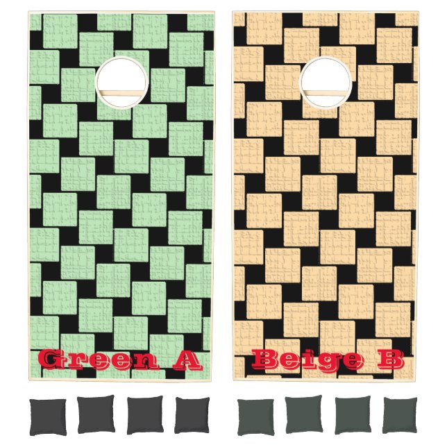 Cornhole Set Beige Green Black Squares (Set)