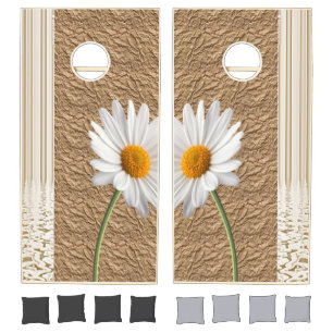 Cornhole Set Beige & White Stripe Floral