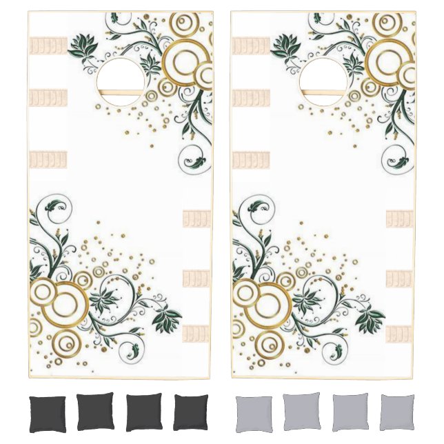 Cornhole Set Beige & White Stripe Floral (Set)
