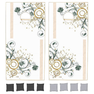 Cornhole Set Beige & White Stripe Floral