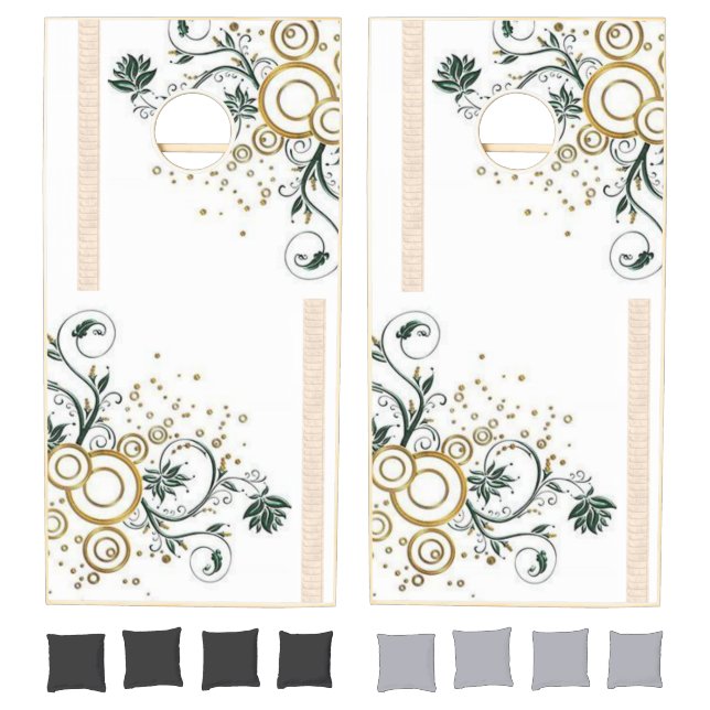 Cornhole Set Beige & White Stripe Floral (Set)