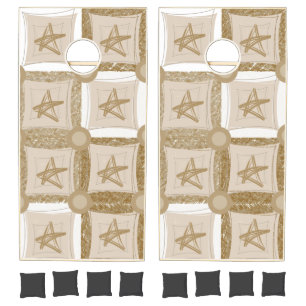 Cornhole Set Beige & White Stripe Stars