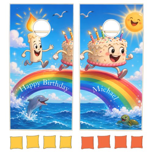 Cornhole Set Birthday Happy Candle Chasing Cake