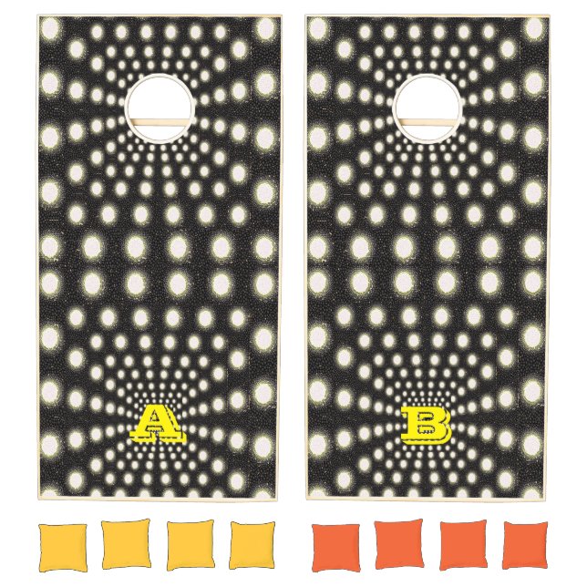 Cornhole Set Black and White Circular Circles (Set)