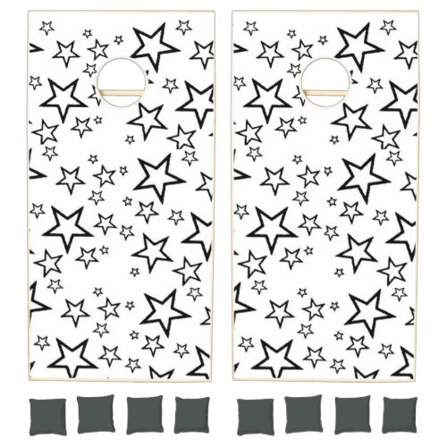 Cornhole Set Black and White Stars