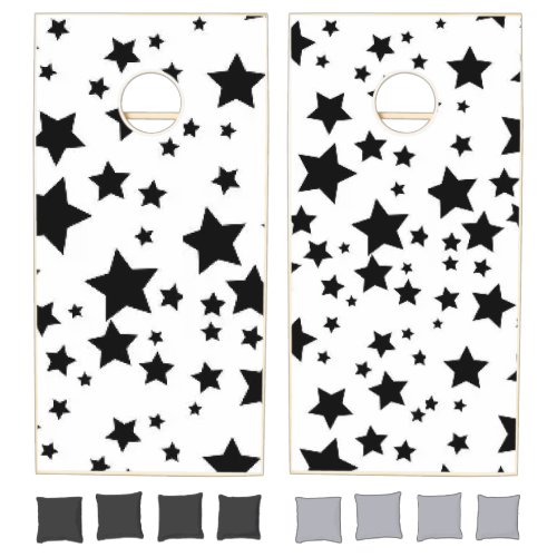 Cornhole Set Black and White Stars