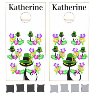 Cornhole Set Black Cat Floral