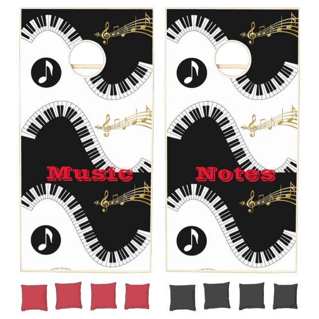 Cornhole Set Black Gold Music Notes (Set)