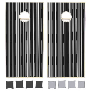 Cornhole Set Black Grey & White Stripe