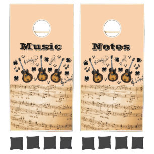 Cornhole Set Black Music Notes Guitars