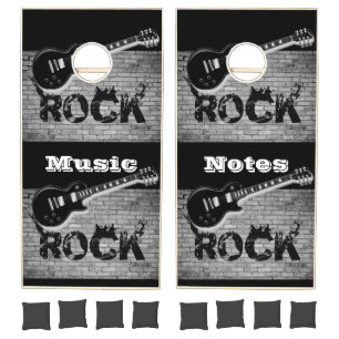 Cornhole Set Black Rock Music Notes Guitar