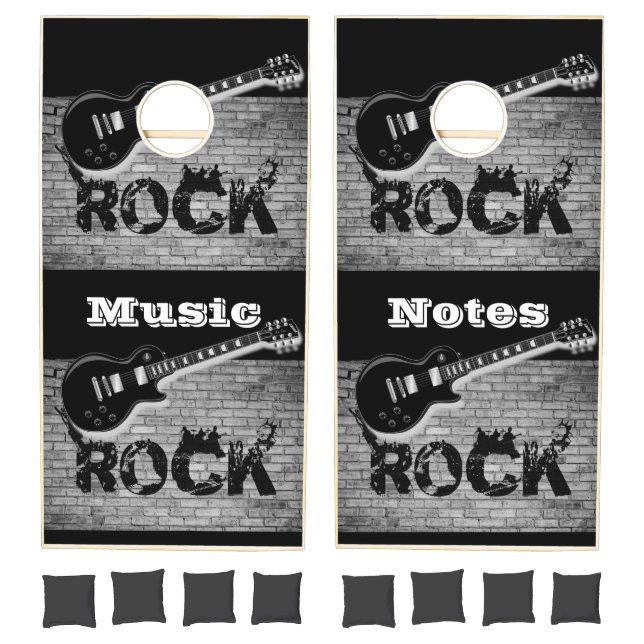 Cornhole Set Black Rock Music Notes Guitar (Set)