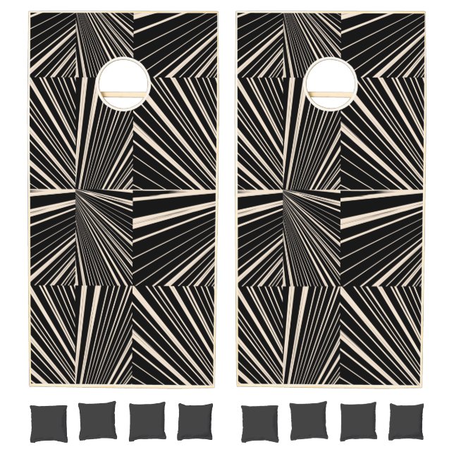 Cornhole Set Black Sepia & White Stripe Abstract (Set)