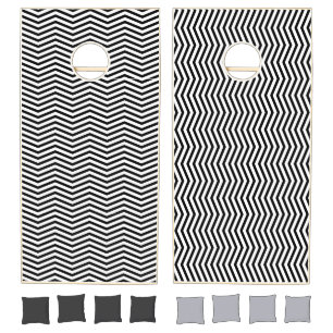 Cornhole Set Black White Chevron Geometric Modern