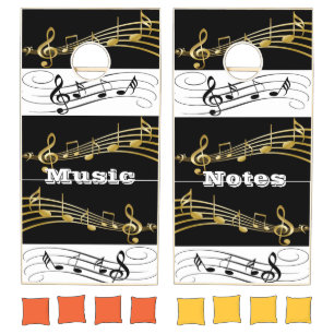 Cornhole Set Black White Gold Music Notes