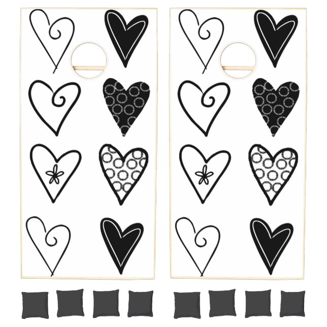Cornhole Set Black & White Hearts  (Set)