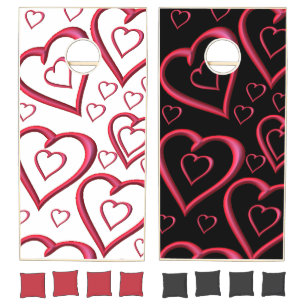 Cornhole Set Black & White Pink Hearts 
