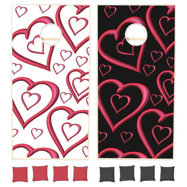 Cornhole Set Black & White Pink Hearts  (Set)