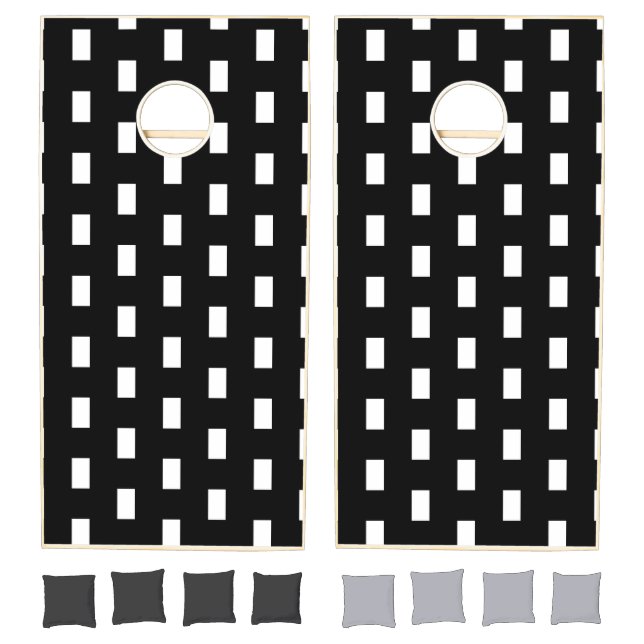 Cornhole Set Black & White Square Stripe (Set)