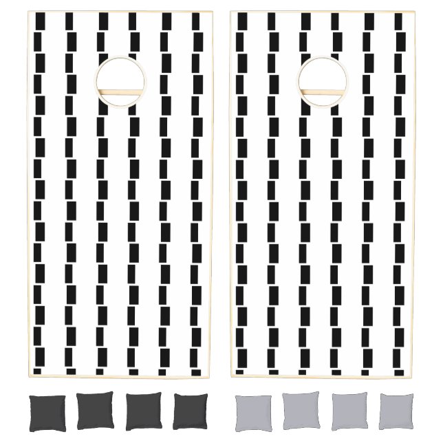 Cornhole Set Black & White Square Stripe (Set)