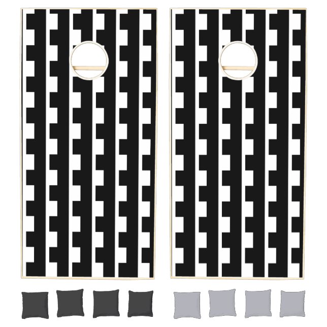 Cornhole Set Black & White Square Stripe (Set)