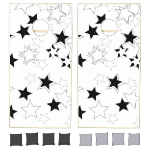 Cornhole Set Black & White Stars