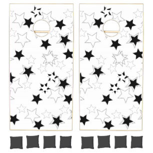 Cornhole Set Black & White Stars