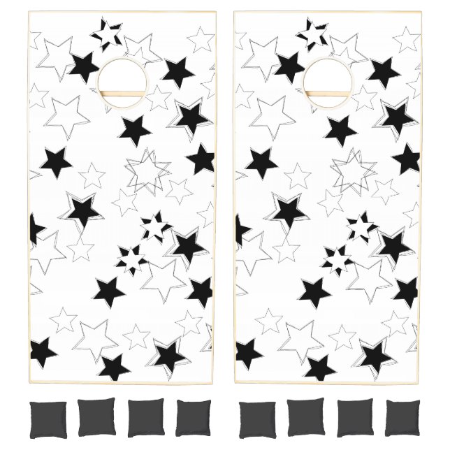 Cornhole Set Black & White Stars  (Set)