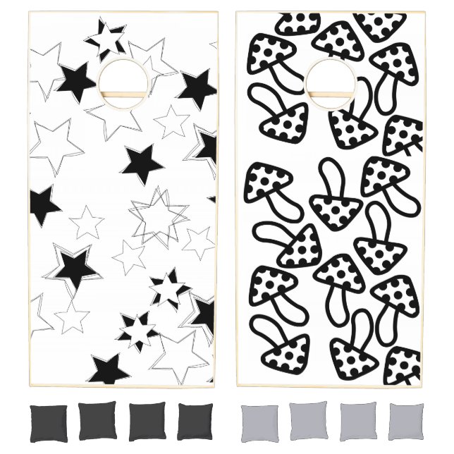 Cornhole Set Black & White Stars Mushrooms (Set)