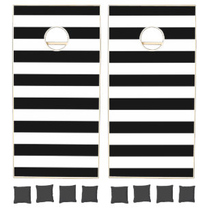 Cornhole Set Black & White Stripe