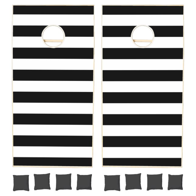 Cornhole Set Black & White Stripe (Set)