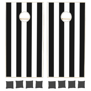 Cornhole Set Black & White Stripe