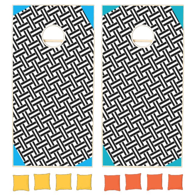 Cornhole Set Black & White Stripe (Set)