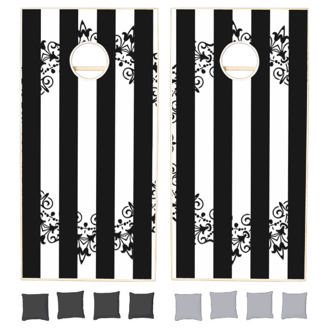 Cornhole Set Black & White Stripe (Set)
