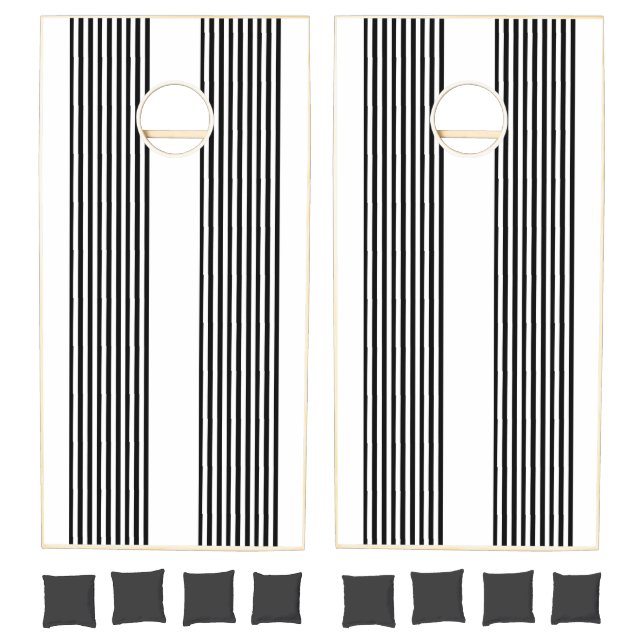 Cornhole Set Black & White Stripe (Set)