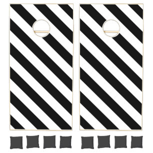 Cornhole Set Black & White Stripe